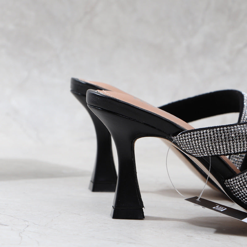 Sandales à Talons Hauts pour Femme – Élégance Strass et Confort Assuré