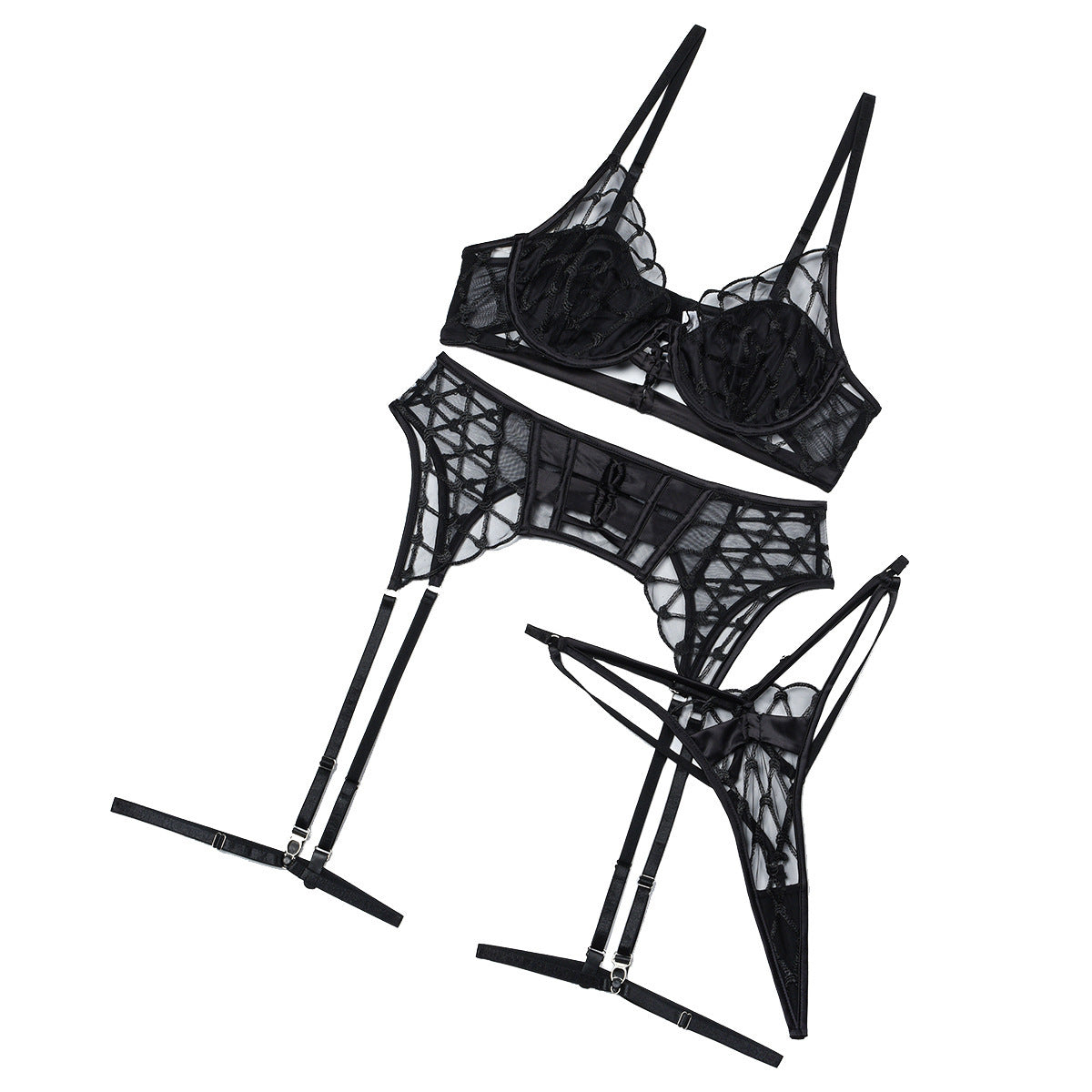 Ensemble Lingerie Transparente avec Jarretelles – Élégance & Séduction Structurée