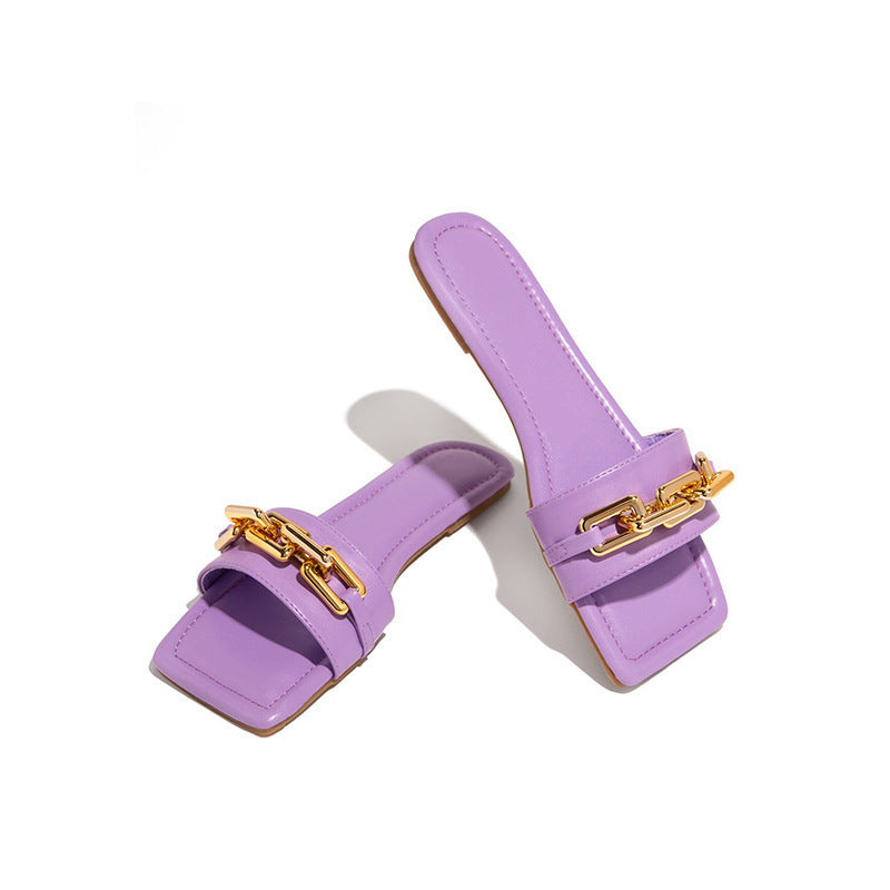 Sandales Plates Femme avec Chaîne Dorée – Style Chic et Confort Quotidien