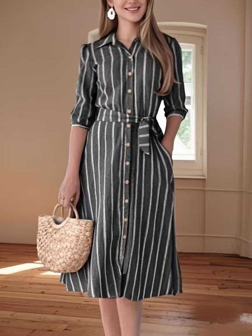Robe Chemise d’Été à Rayures – Élégance Décontractée en Grande Taille