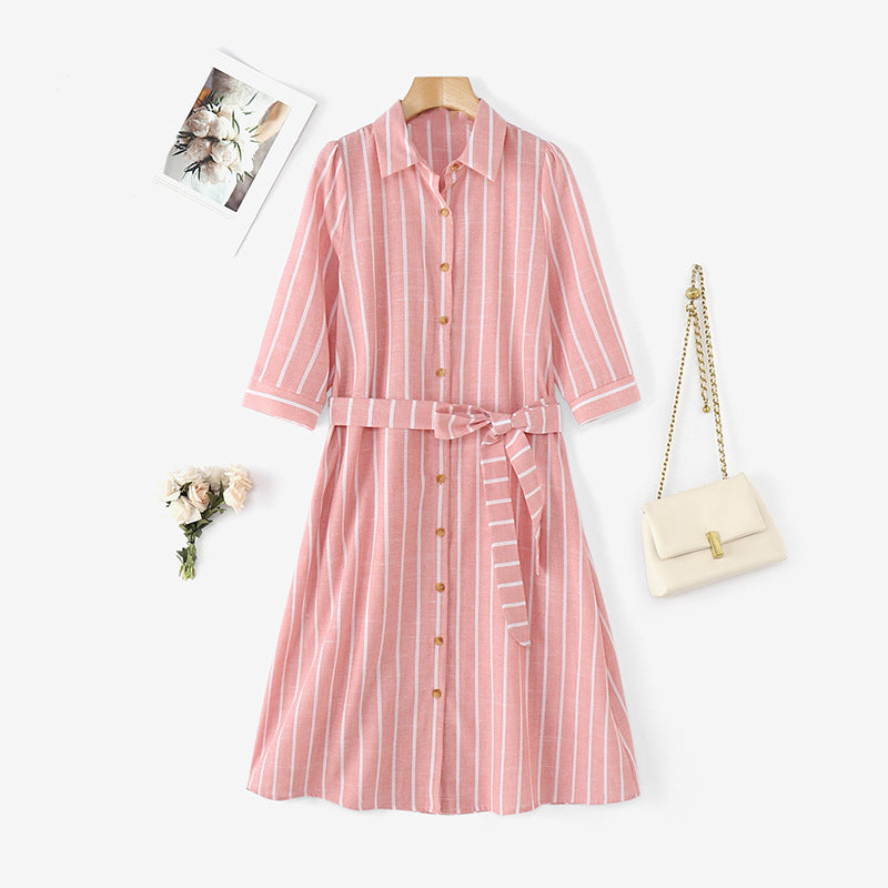 Robe Chemise d’Été à Rayures – Élégance Décontractée en Grande Taille