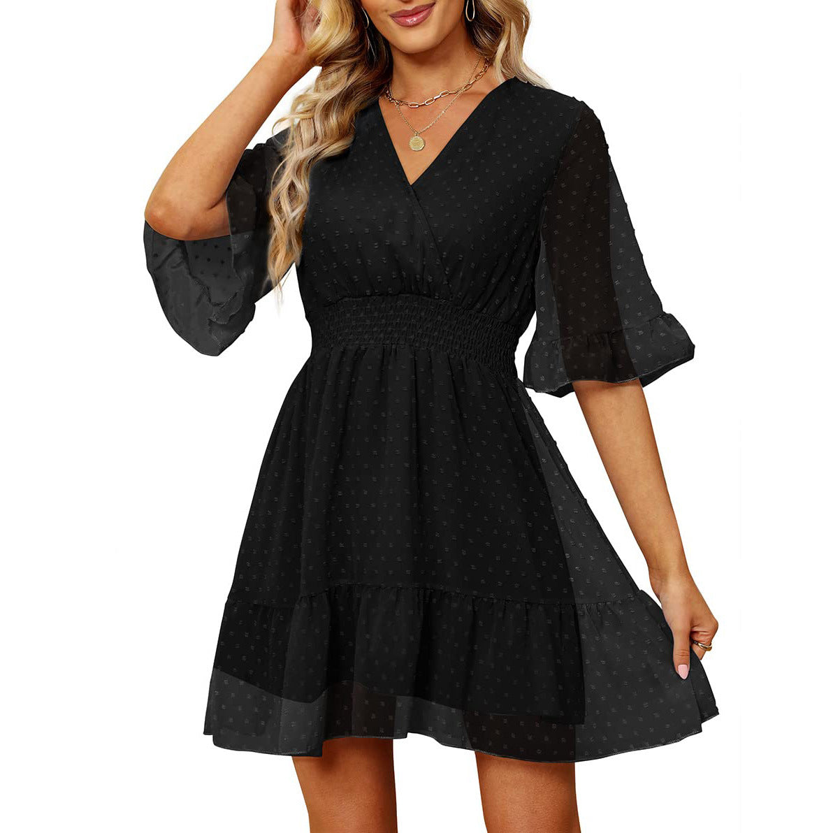Robe Évasée Jacquard en Chiffon - Élégance & Confort