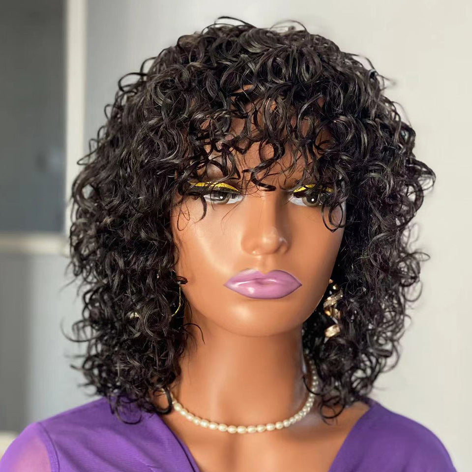 Perruque en Cheveux Naturels – Water Wave avec Frange