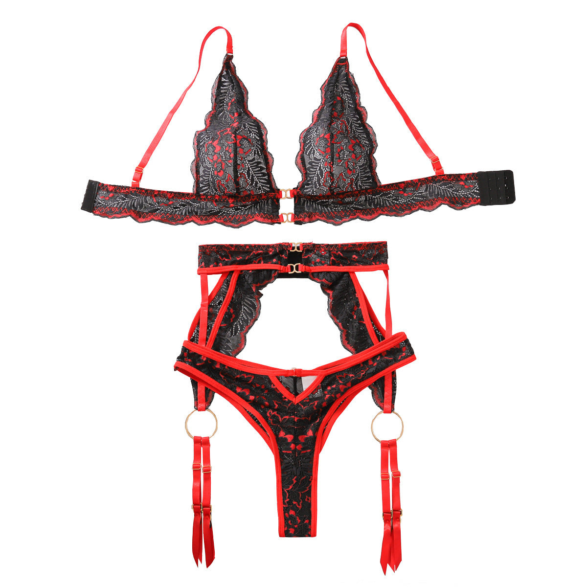 Ensemble Lingerie Dentelle Rouge & Noir – Séduction Audacieuse