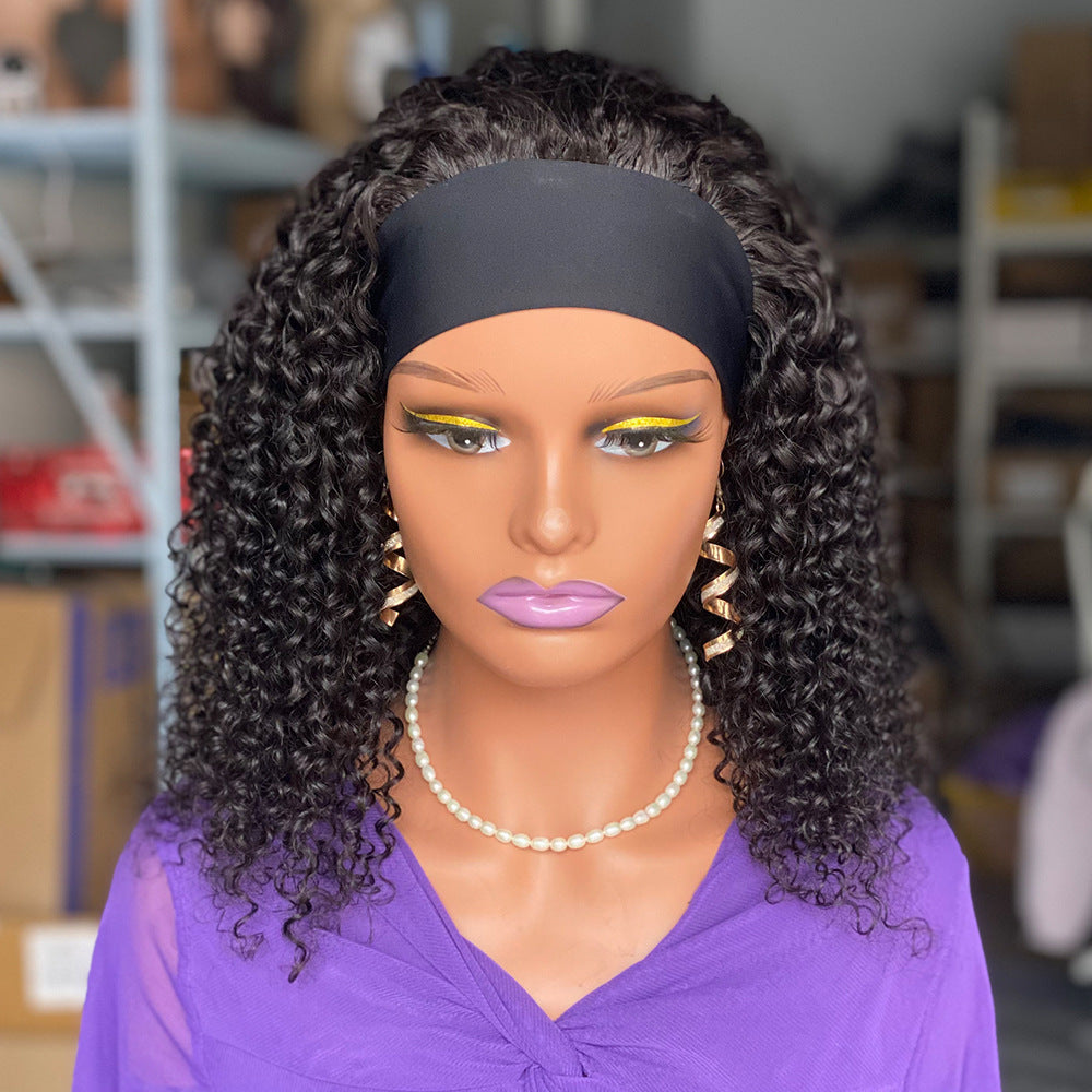 Perruque Bandeau Bouclée – Cheveux Humains 200 % Densité (16 pouces)