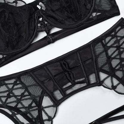 Ensemble Lingerie Transparente avec Jarretelles – Élégance & Séduction Structurée
