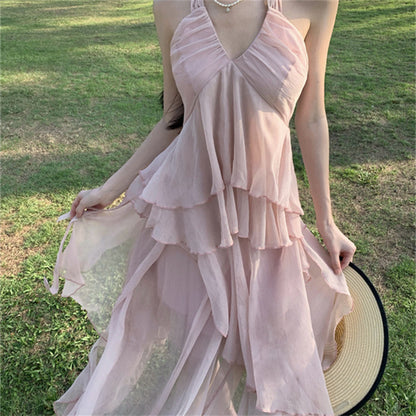 Robe Longue d’Été Dos Nu – Élégance Bohème en Bord de Mer