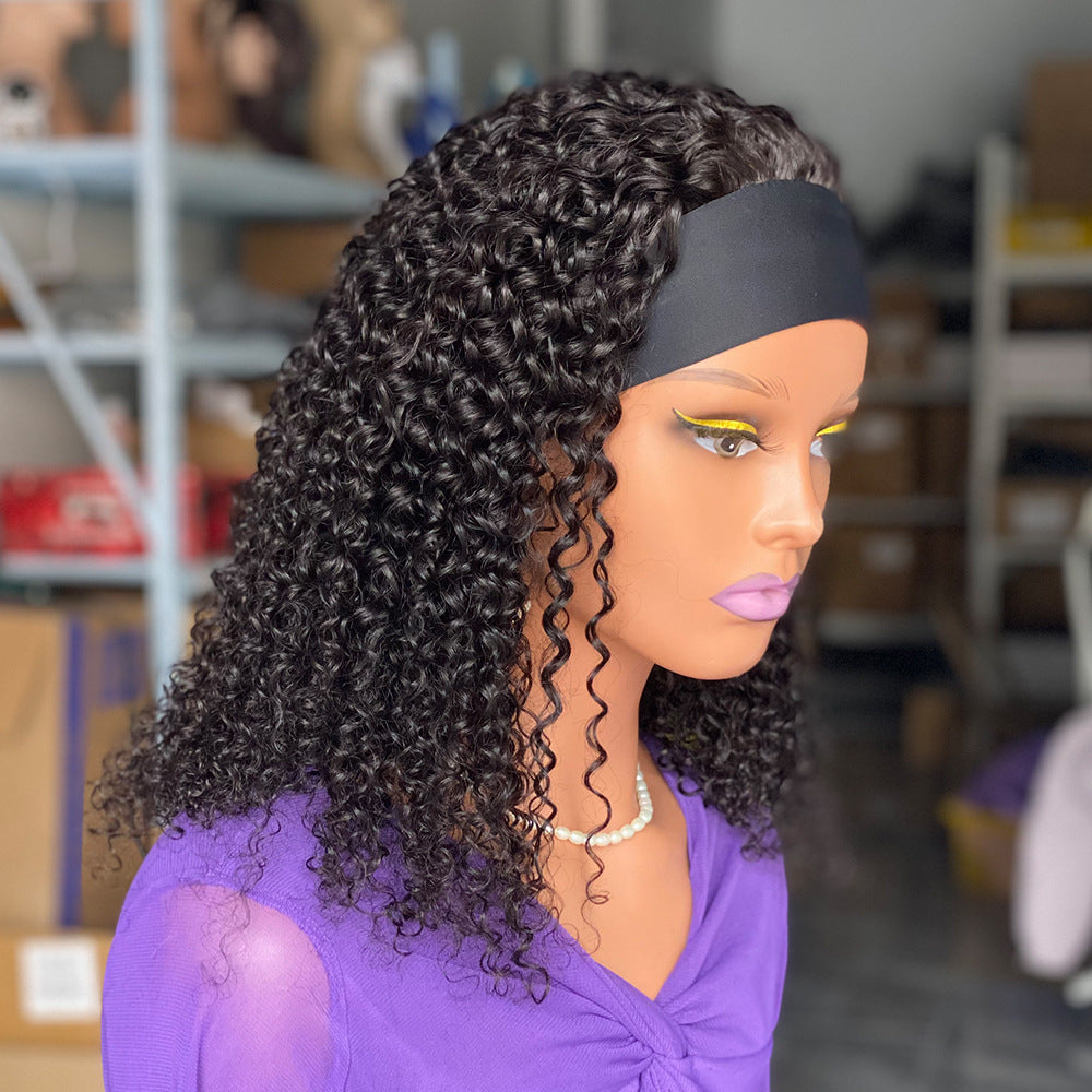 Perruque Bandeau Bouclée – Cheveux Humains 200 % Densité (16 pouces)