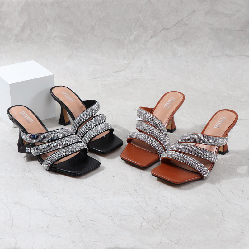 Sandales à Talons Hauts pour Femme – Élégance Strass et Confort Assuré