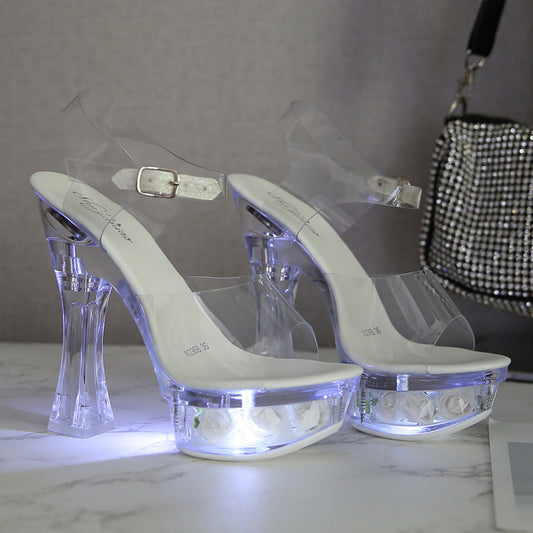 Sandales Transparentes à Talons avec Fleurs – Glamour & Originalité