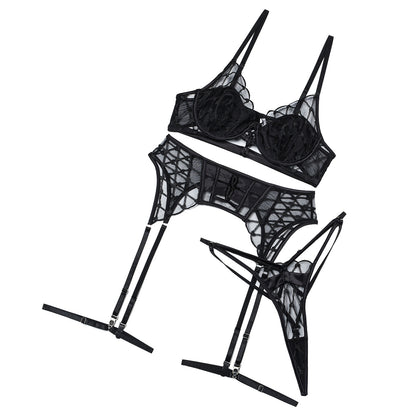 Ensemble Lingerie Transparente avec Jarretelles – Élégance & Séduction Structurée