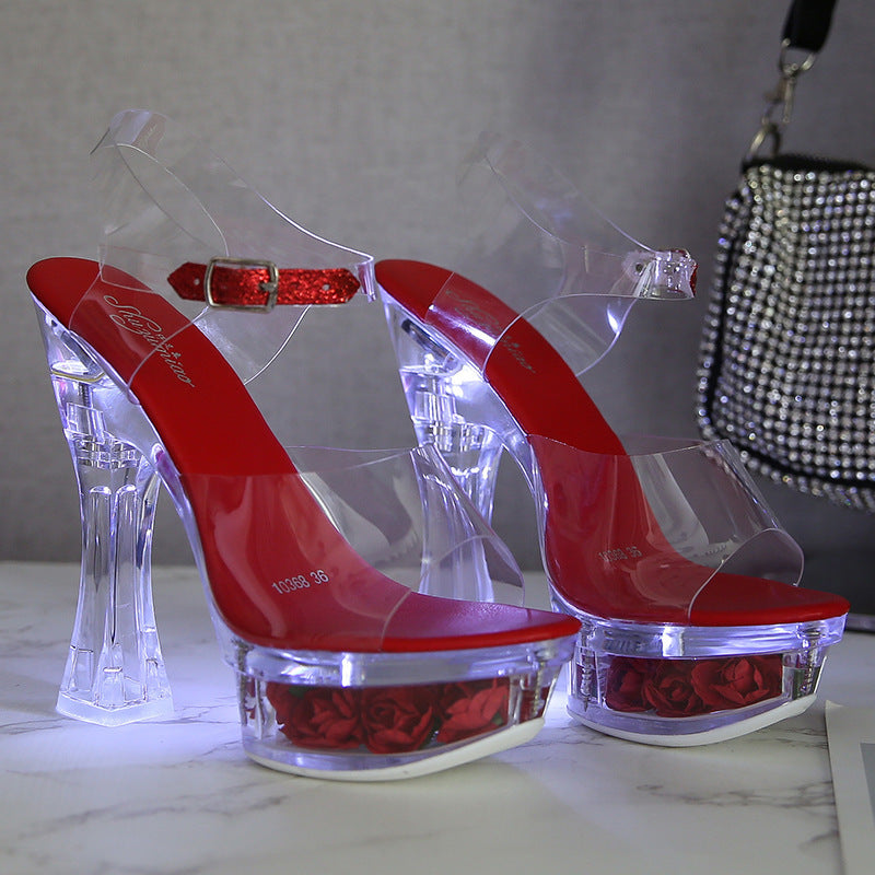 Sandales Transparentes à Talons avec Fleurs – Glamour & Originalité