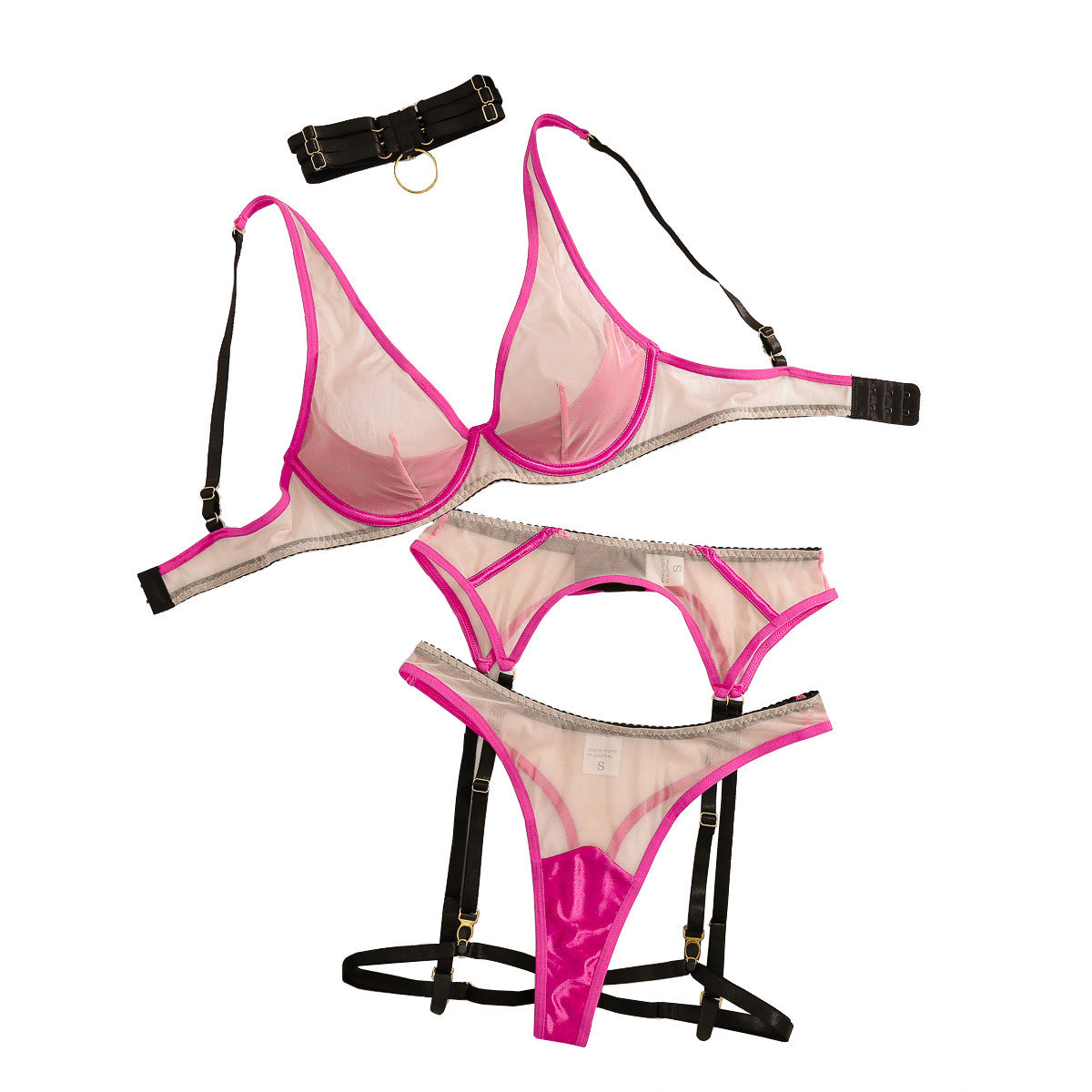 Ensemble Lingerie Transparente avec Jarretelles – Rose Nude