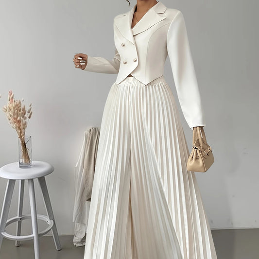 Ensemble Élégant Blazer & Jupe Plissée – Raffinement et Allure