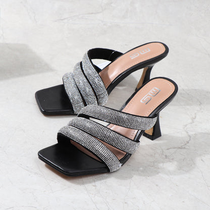 Sandales à Talons Hauts pour Femme – Élégance Strass et Confort Assuré