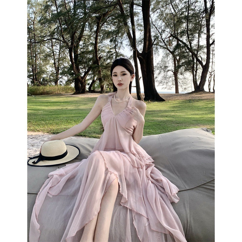 Robe Longue d’Été Dos Nu – Élégance Bohème en Bord de Mer
