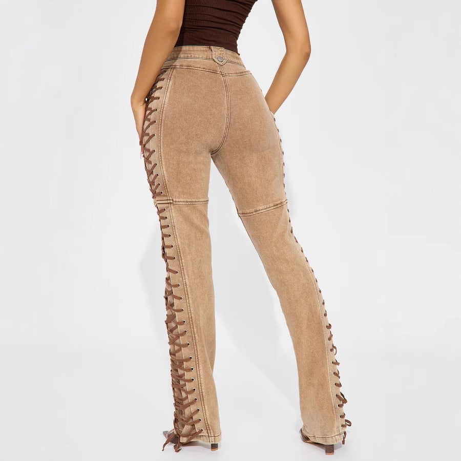 Jean Bandage Femme à Lacets – Tendance Streetwear