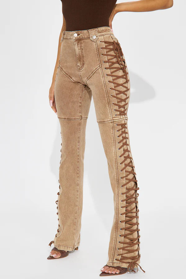Jean Bandage Femme à Lacets – Tendance Streetwear