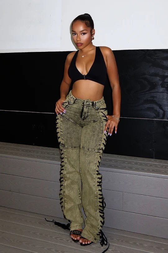 Jean Bandage Femme à Lacets – Tendance Streetwear