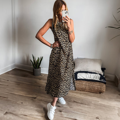 Robe Longue Sans Manches à Imprimé Léopard – Style Décontracté & Audacieux