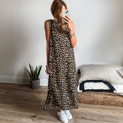 Robe Longue Sans Manches à Imprimé Léopard – Style Décontracté & Audacieux