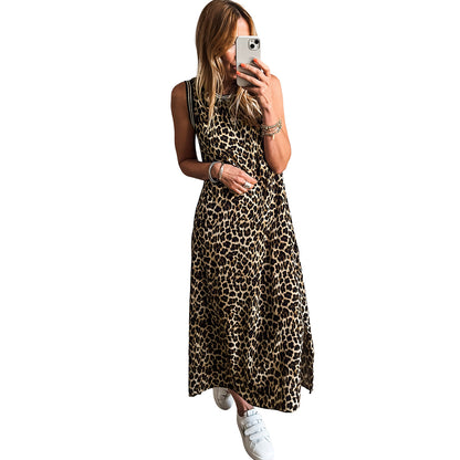 Robe Longue Sans Manches à Imprimé Léopard – Style Décontracté & Audacieux