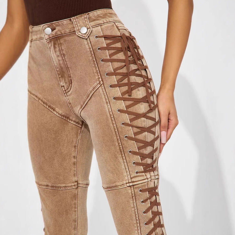 Jean Bandage Femme à Lacets – Tendance Streetwear