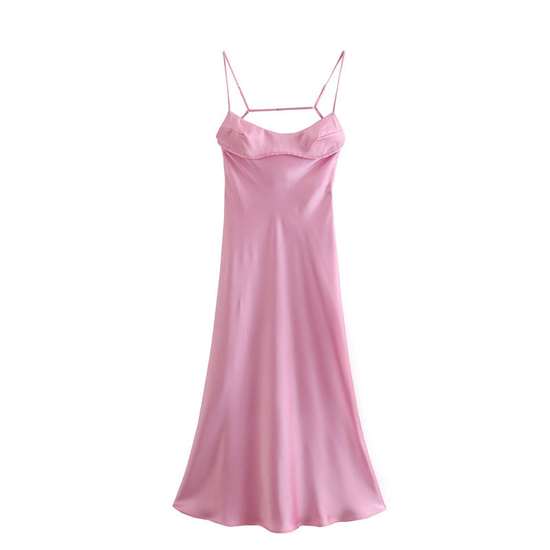 Robe Longue Satinée Rose – Élégance & Séduction