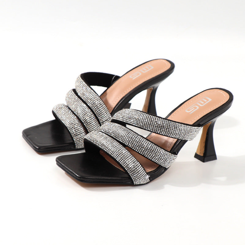 Sandales à Talons Hauts pour Femme – Élégance Strass et Confort Assuré