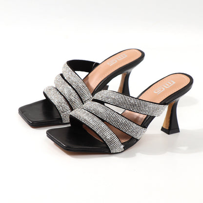Sandales à Talons Hauts pour Femme – Élégance Strass et Confort Assuré