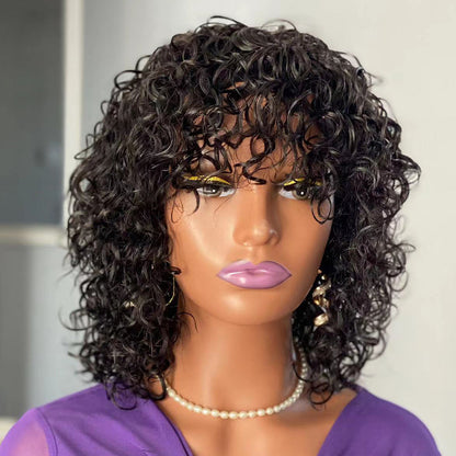 Perruque en Cheveux Naturels – Water Wave avec Frange