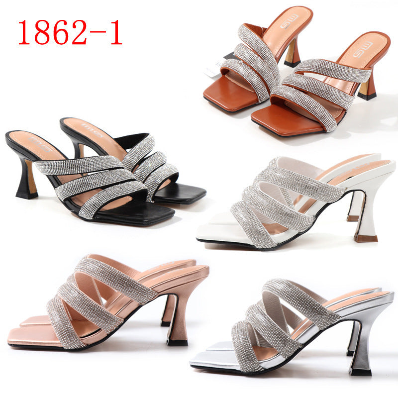 Sandales à Talons Hauts pour Femme – Élégance Strass et Confort Assuré