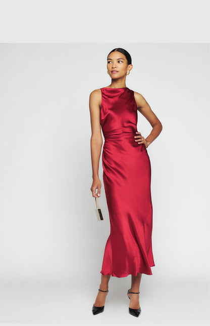 Robe Évasée Dos Nu en Acétate – Élégance à la Française